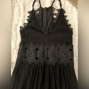 Lulu’s Black Crochet Embroidered Maxi Dress XS